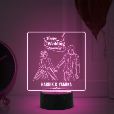 Personalized Happy Wedding Anniversary Night Lamp with Warm White Light Customized with Names Anniversary Gifts for Couple